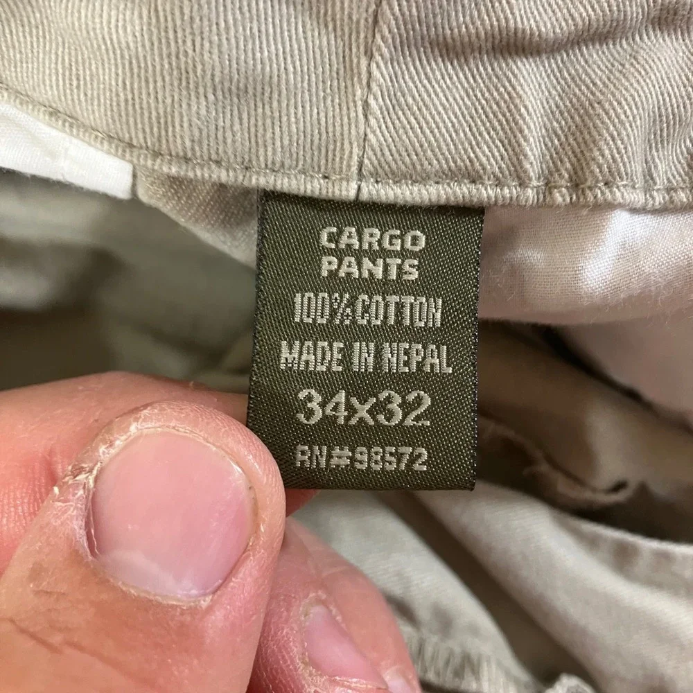 S&B Quality Apparel Outfitters Mens Khaki Tan Cargo Pants Relaxed Fit 34x32